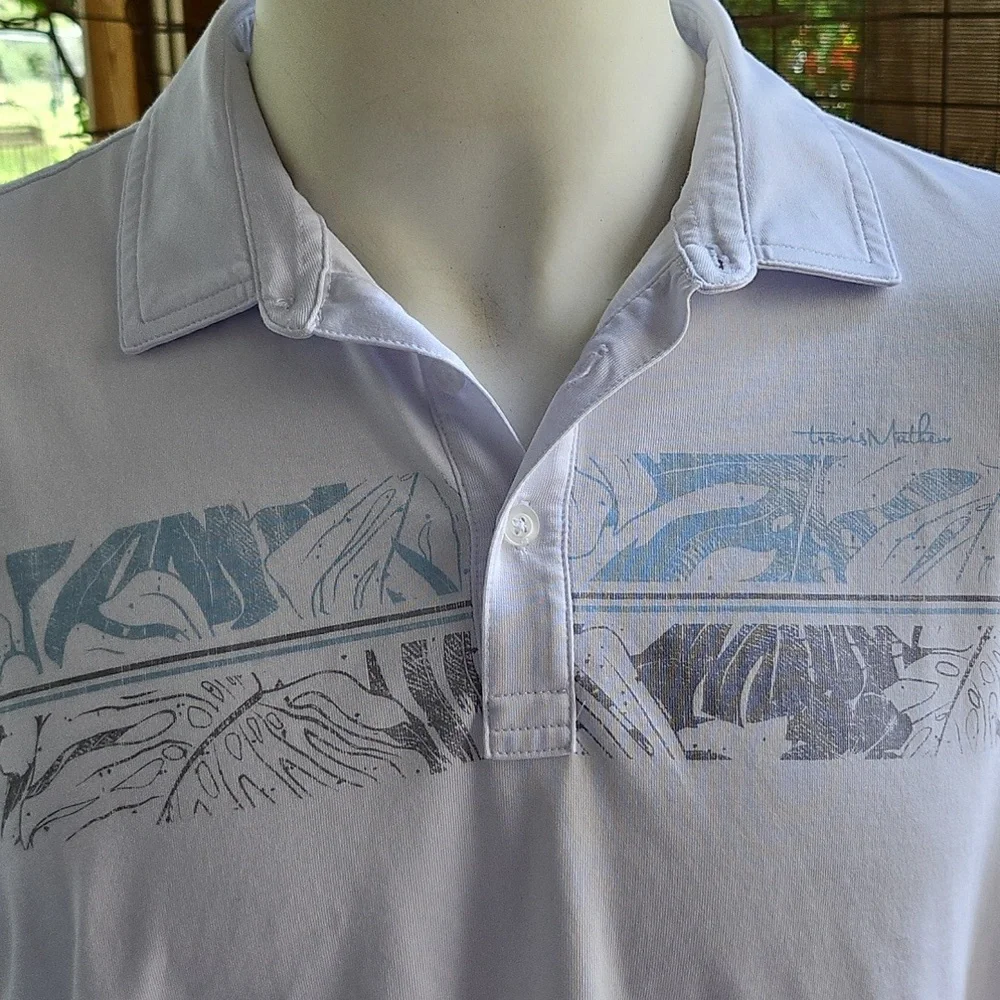 Travis Mathew Tropical Golf Polo Shirt Size XL White Cotton Blend Spanish Oaks - Picture 2 of 9